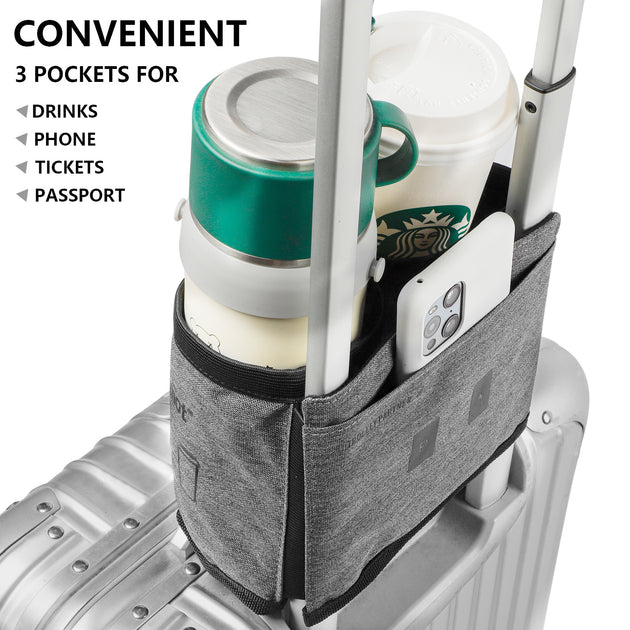 Travel Essential Hands-free Luggage Cup Holder. Carry Two Cups