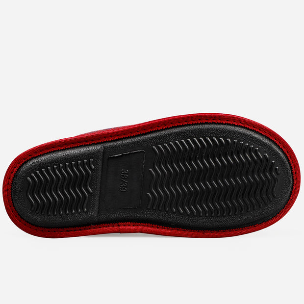 riemot Women's Men's Furry Warm Slippers (Black Red)
