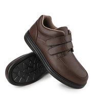 Men's Leather Loafers Slip-On Shoes for Diabetic & Swollen Feet – Adjustable Hook & Loop Strap Walking Sneakers, Comfortable Dress Casual Oxford Shoes for Business