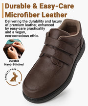 Men's Leather Loafers Slip-On Shoes for Diabetic & Swollen Feet – Adjustable Hook & Loop Strap Walking Sneakers, Comfortable Dress Casual Oxford Shoes for Business