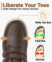 Men's Leather Loafers Slip-On Shoes for Diabetic & Swollen Feet – Adjustable Hook & Loop Strap Walking Sneakers, Comfortable Dress Casual Oxford Shoes for Business