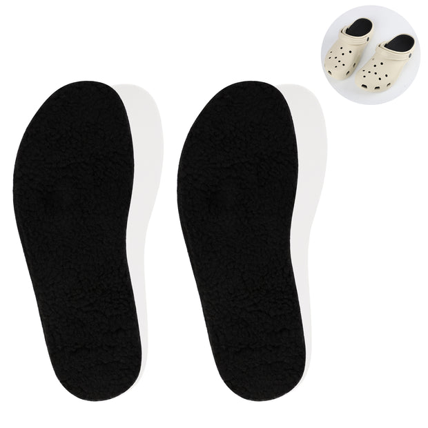 2 Pairs Warm Cozy Lamb Wool Inserts for Crocs Clogs Flat Sheepskin Insoles for Women Men Replacement Garden Shoes Liners Fleece Fur Slipper Shoe Soles