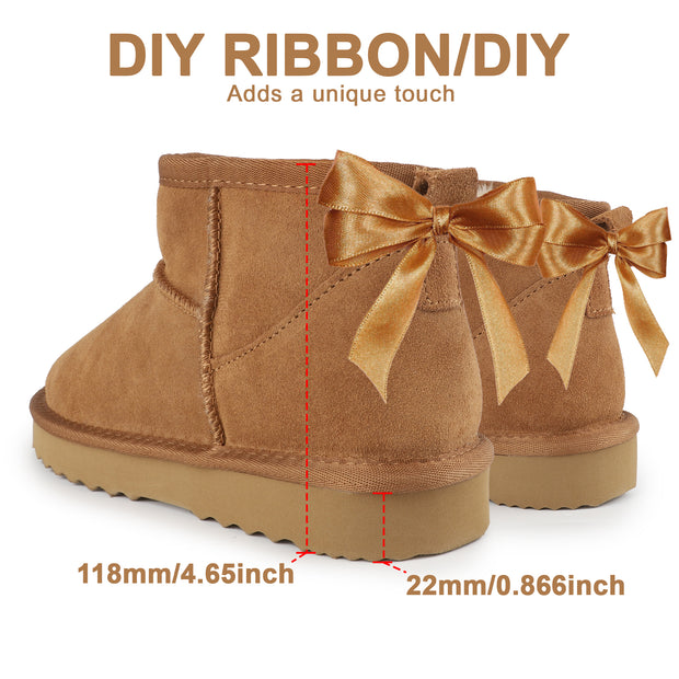 riemot Chelsea Ankle Boots for Women Genuine Suede Faux Fur Lining Winter Low Heel Mini Snow Boot Outdoor Non-Slip Thermal Shoes Cozy Slip On Elastic Booties Chestnut