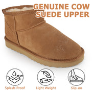 riemot Chelsea Ankle Boots for Women Genuine Suede Faux Fur Lining Winter Low Heel Mini Snow Boot Outdoor Non-Slip Thermal Shoes Cozy Slip On Elastic Booties Chestnut