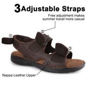 riemot Men's Sandals Leather Casual Open Toe Beach Sandal Summer Outdoor Walking Hiking Fisherman Sandals with Adjustable Strap