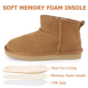 riemot Chelsea Ankle Boots for Women Genuine Suede Faux Fur Lining Winter Low Heel Mini Snow Boot Outdoor Non-Slip Thermal Shoes Cozy Slip On Elastic Booties Chestnut