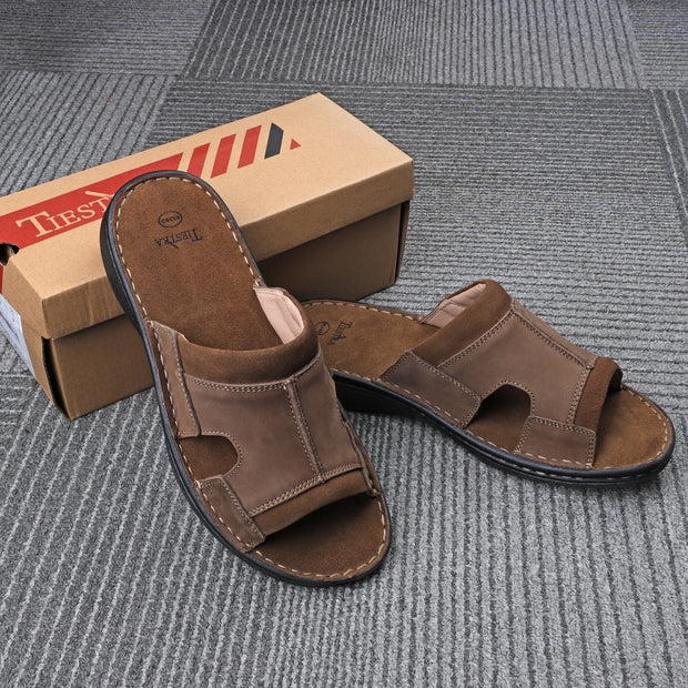 Mens Leather Slide Sandals Comfortable Lightweight Summer Casual Beach Slides for Men Indoor & Outdoor slip on sandals