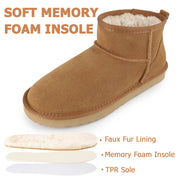 riemot Chelsea Ankle Boots for Women Genuine Suede Faux Fur Lining Winter Low Heel Mini Snow Boot Outdoor Non-Slip Thermal Shoes Cozy Slip On Elastic Booties Chestnut