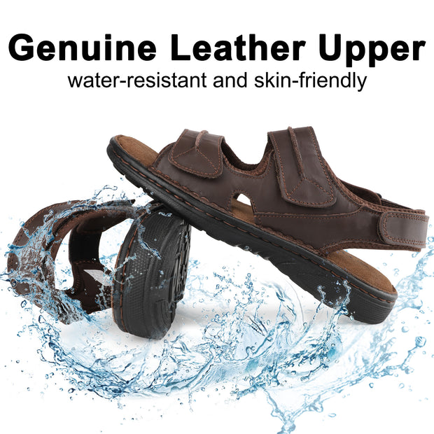 riemot Men's Sandals Leather Casual Open Toe Beach Sandal Summer Outdoor Walking Hiking Fisherman Sandals with Adjustable Strap