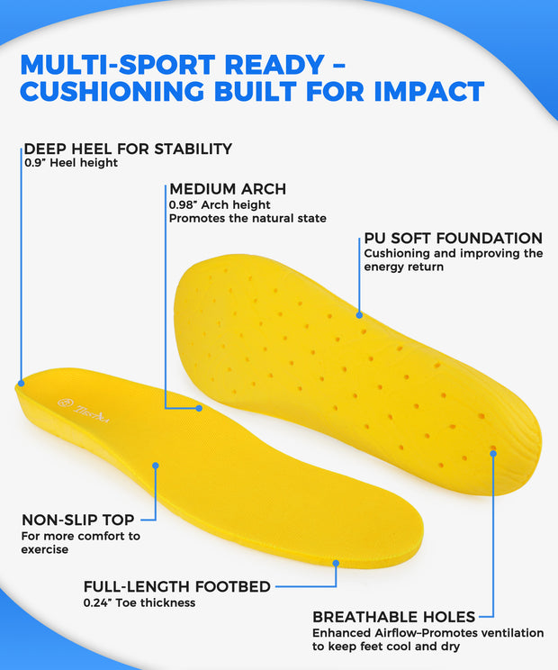 Durable Sport Running Cushioned Insole, Heavy Duty Arch Support Breathable Inner Soles for Work Boot,Soft Extra Thick Liners