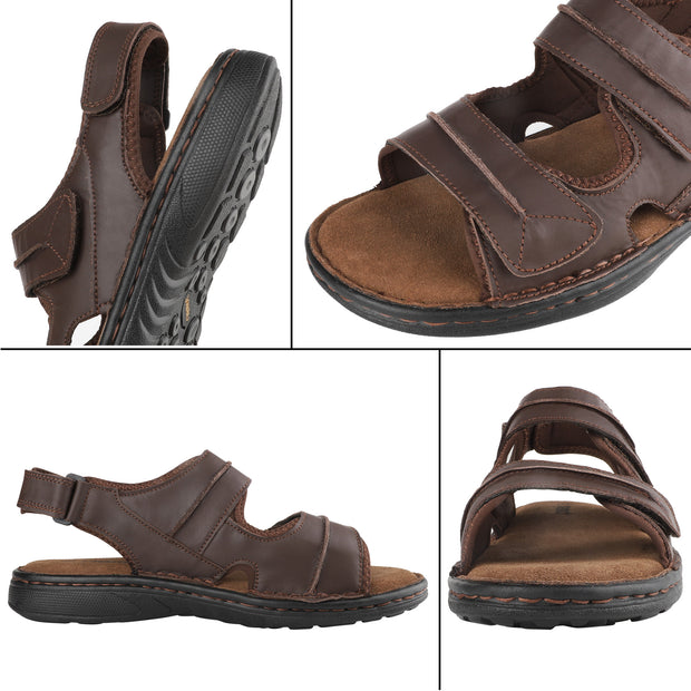 riemot Men's Sandals Leather Casual Open Toe Beach Sandal Summer Outdoor Walking Hiking Fisherman Sandals with Adjustable Strap