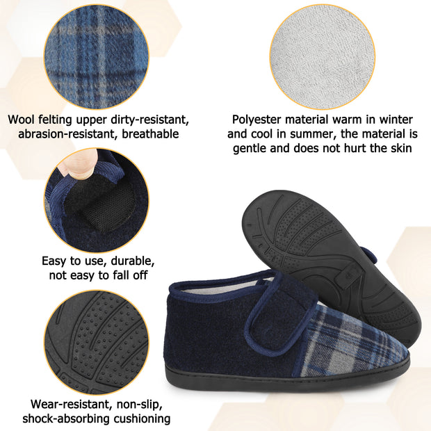 riemot Mens Slippers Diabetic Swollen Feet Edema Arthritis House Warm Slippers,Adjustable Wide Non-slip Comfortable Soft Indoor Outdoor Memory Foam Insoles Low Top Boots Shoes