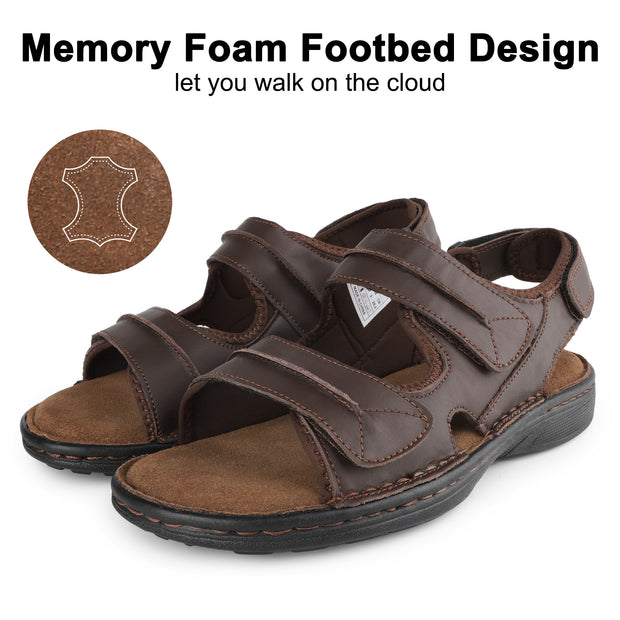 riemot Men's Sandals Leather Casual Open Toe Beach Sandal Summer Outdoor Walking Hiking Fisherman Sandals with Adjustable Strap