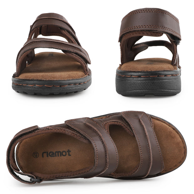 riemot Men's Sandals Leather Casual Open Toe Beach Sandal Summer Outdoor Walking Hiking Fisherman Sandals with Adjustable Strap