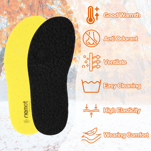 riemot 2 Pairs Memory Foam Wool Insoles for Crocs Clogs,Garden,Nurse,Chef,Wide Toe Box Shoes - Warm Replacement Thin Inserts for Women/Men