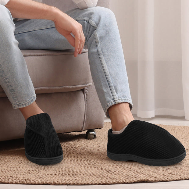 LARGERED Mens Slippers Arthritis Puffy Edema Feet House Bedroom Shoes,Winter Padded Warm Indoor Outdoor Adjustable Wide Boot Slippers