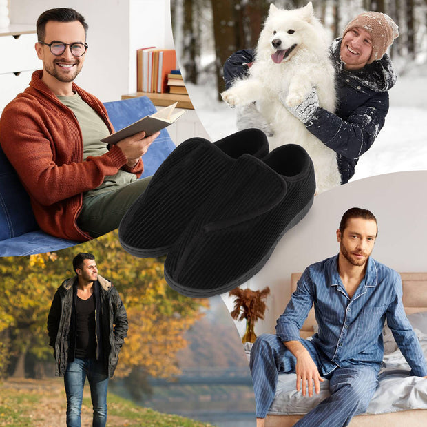 LARGERED Mens Slippers Arthritis Puffy Edema Feet House Bedroom Shoes,Winter Padded Warm Indoor Outdoor Adjustable Wide Boot Slippers