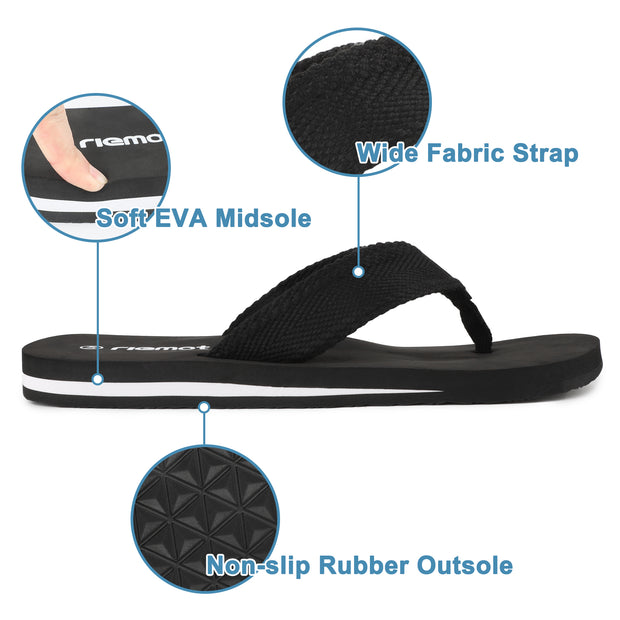 riemot Men's Flip Flops Arch Support Thong Sandals Cushioned Summer Slippers for Beach Swimming Pool Travel Comfortable Shower Shoes Size 8-14