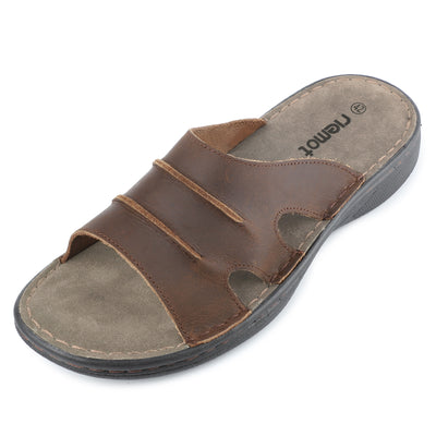 riemot Men's Leather Sandals Outdoor Walking Cushioning Arch Support Sandals Casual Lightweight Non-slip Summer Slides Shoes US 9-14