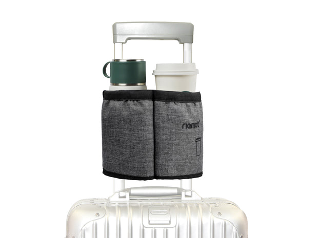riemot Luggage Travel Cup Holder Free Hand Drink Carrier - Hold Two Coffee Mugs No Spill - Fits Roll on Suitcase Handles