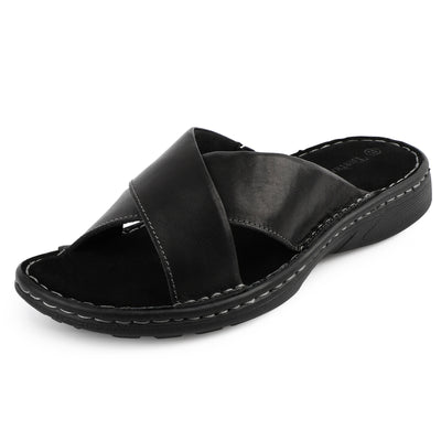 Mens Napa Leather Slides Sandals Soft Cushion Dress Sandals with Memory Foam Footbed Comfortable & Lightweight Summer Beach Indoor & Outdoor Slip On Casual Footwear
