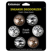 Knixmax Sneaker Deodorizer Balls Odor Eater for Shoes Gym Bag Locker Car Air Freshener Fresh Linen Leopard 6 Packs