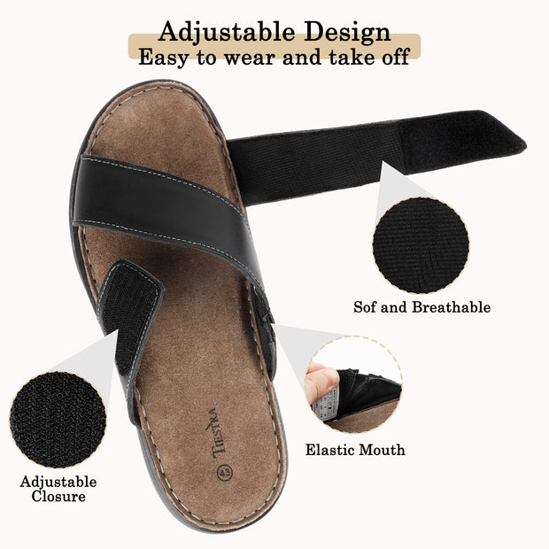 Mens Napa Leather Slides Sandals Soft Cushion Dress Sandals with Memory Foam Footbed Comfortable & Lightweight Summer Beach Indoor & Outdoor Slip On Casual Footwear