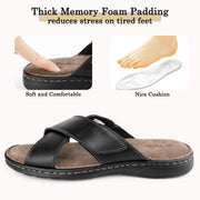 Mens Napa Leather Slides Sandals Soft Cushion Dress Sandals with Memory Foam Footbed Comfortable & Lightweight Summer Beach Indoor & Outdoor Slip On Casual Footwear