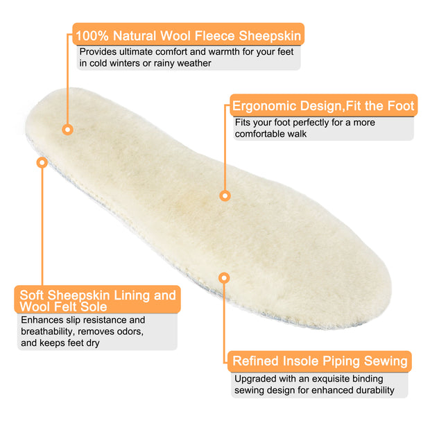 riemot Women's Genuine Sheepskin Insoles Premium Warm Thick Wool Fur Fleece Shoe Inserts Cozy & Fluffy Breathable Replacement Insole