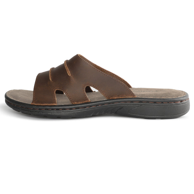 riemot Men's Leather Sandals Outdoor Walking Cushioning Arch Support Sandals Casual Lightweight Non-slip Summer Slides Shoes US 9-14