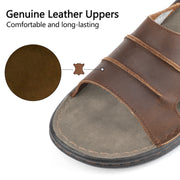 riemot Men's Leather Sandals Outdoor Walking Cushioning Arch Support Sandals Casual Lightweight Non-slip Summer Slides Shoes US 9-14