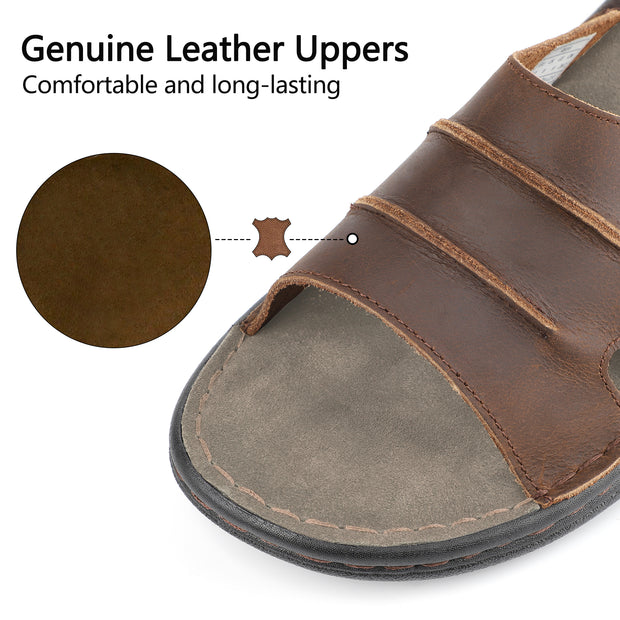 riemot Men's Leather Sandals Outdoor Walking Cushioning Arch Support Sandals Casual Lightweight Non-slip Summer Slides Shoes US 9-14