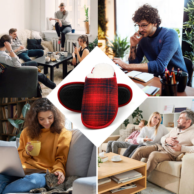 riemot Womens Mens Memory Foam Slippers, Warm Fluffy House Shoes & Cushioned Home Shoe Without Fur, Comfortable Anti Slip Indoor Bedroom Travel Slipper