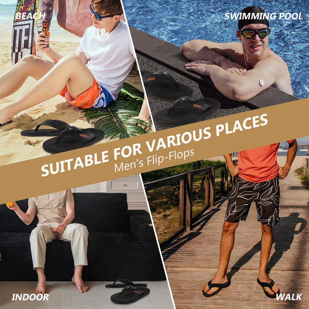 riemot Men's Flip Flops Lightweight Soft Comfortable Quick-Dry Thong Sandals with Arch Support Indoor and Outdoor Non-Slip Slip on Slippers for Beach