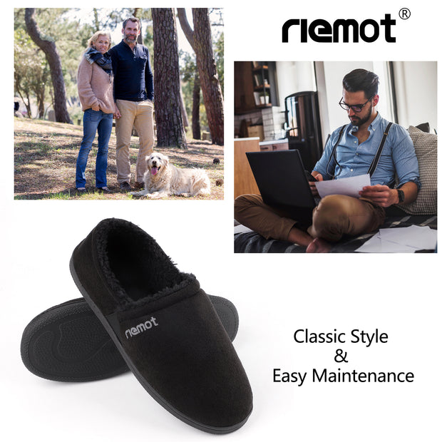 riemot Mens Womens Moccasin Slippers Winter Soft Memory Foam House Shoes Warm Slip on Microsuede Slippers Indoor Outdoor