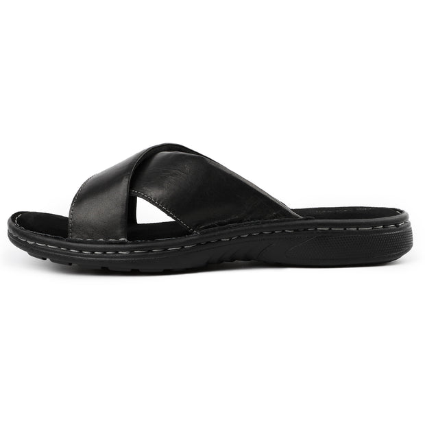 Mens Napa Leather Slides Sandals Soft Cushion Dress Sandals with Memory Foam Footbed Comfortable & Lightweight Summer Beach Indoor & Outdoor Slip On Casual Footwear