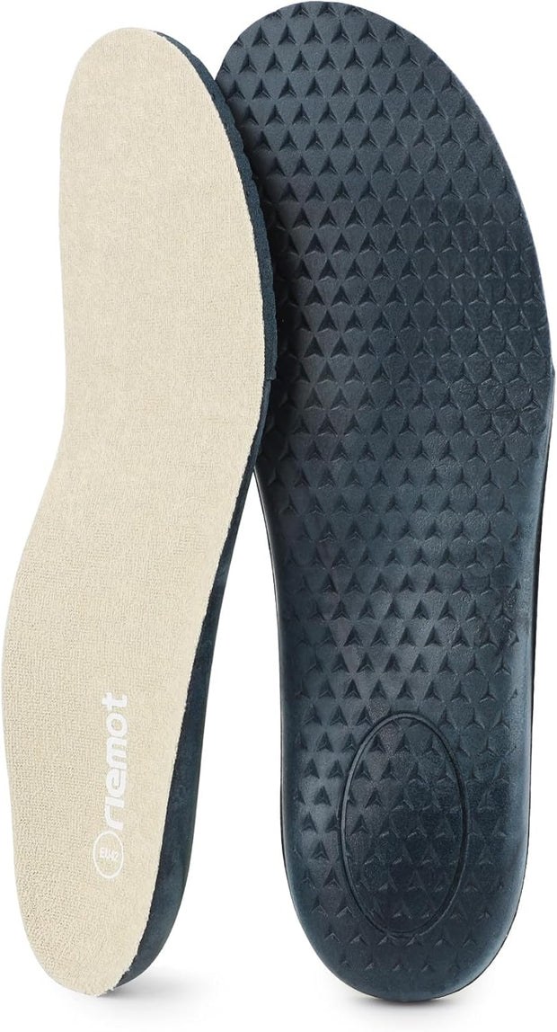 riemot Terry Cloth Sockless Insoles for Men Arch Support Barefoot Shoe Inserts with Cushioning for Running,Work–Breathable,Absorbs Moisture &amp; Plantar Fasciitis