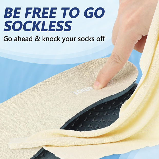 riemot Terry Cloth Sockless Insoles for Men Arch Support Barefoot Shoe Inserts with Cushioning for Running,Work–Breathable,Absorbs Moisture &amp; Plantar Fasciitis