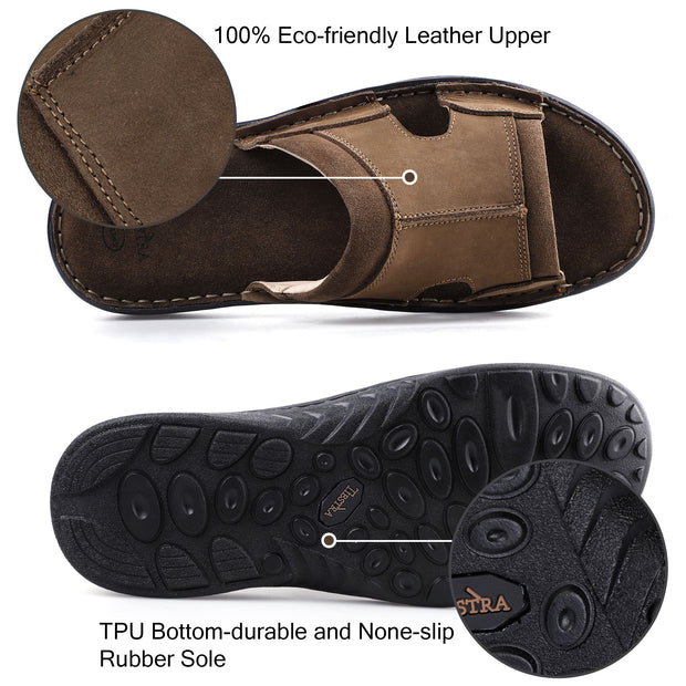 Mens Leather Slide Sandals Comfortable Lightweight Summer Casual Beach Slides for Men Indoor & Outdoor slip on sandals
