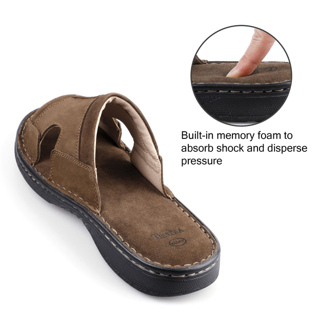 Mens Leather Slide Sandals Comfortable Lightweight Summer Casual Beach Slides for Men Indoor & Outdoor slip on sandals