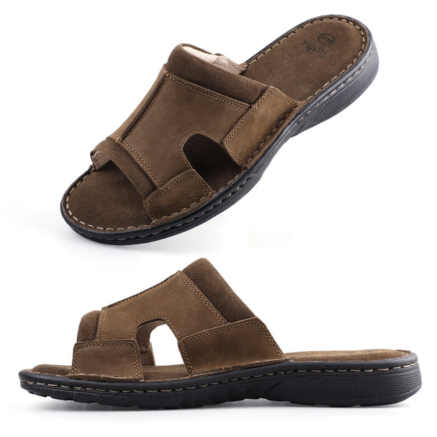 Mens Leather Slide Sandals Comfortable Lightweight Summer Casual Beach Slides for Men Indoor & Outdoor slip on sandals