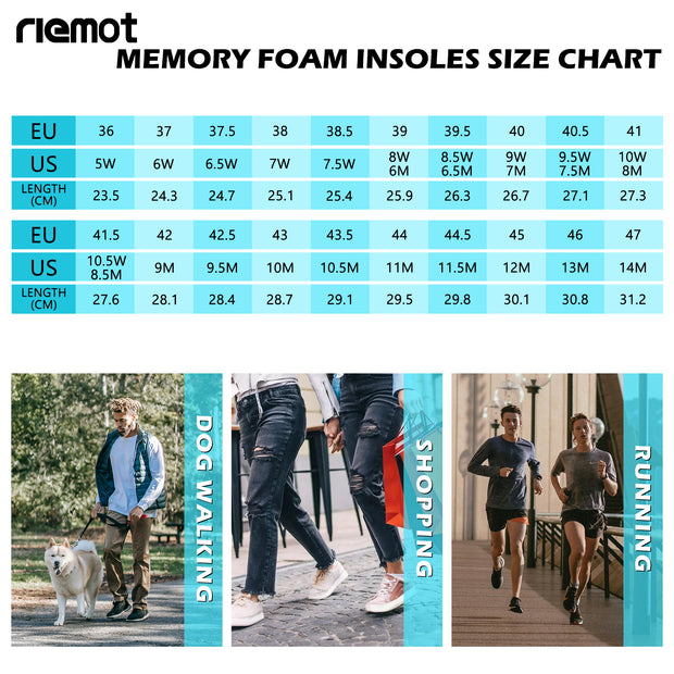riemot 2 Pairs Memory Foam Insoles for Women Replacement Shoe Inserts for Work Boot,Sneaker,Comfort Cushion Shoe Insoles,Breathable Inner Soles Shock Absorbing for Foot Pain Relief