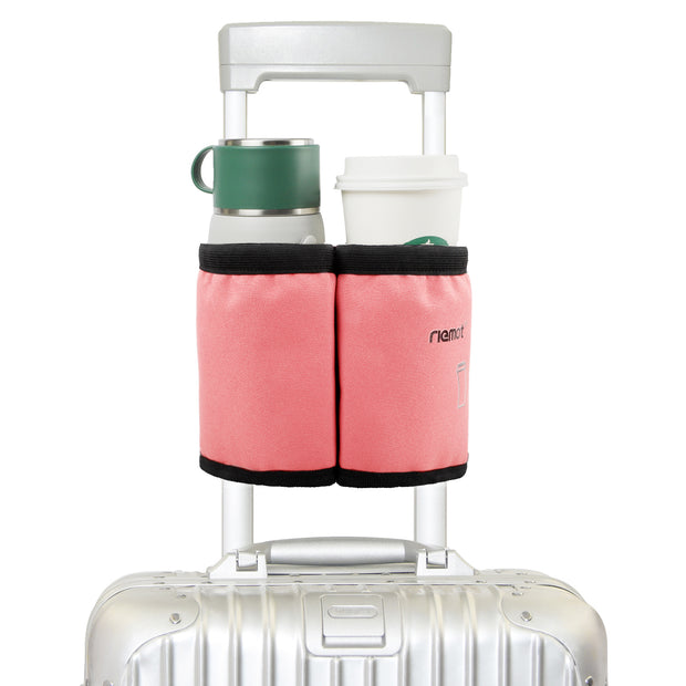 riemot Luggage Travel Cup Holder Free Hand Drink Carrier - Hold Two Coffee Mugs No Spill - Fits Roll on Suitcase Handles