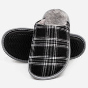 riemot Women's Men's Furry Warm Slippers (Black White)
