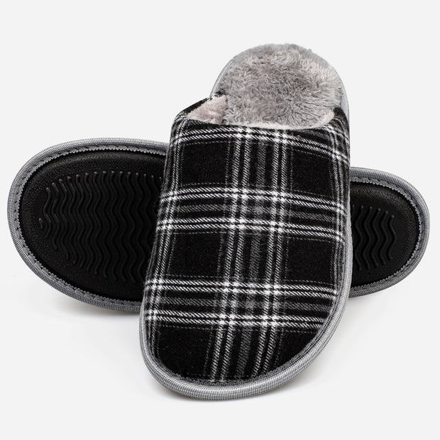 riemot Women's Men's Furry Warm Slippers (Black White)