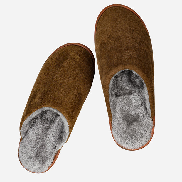 riemot Men's Furry Warm Slippers (Brown)