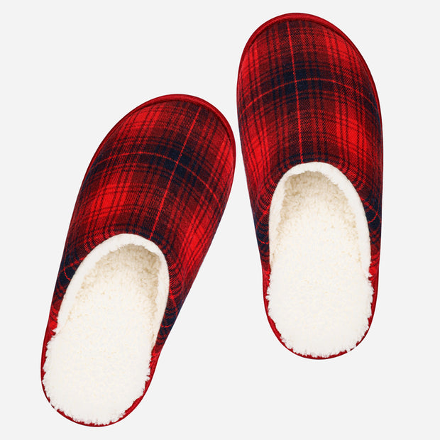 riemot Women's Men's Furry Warm Slippers (Black Red)