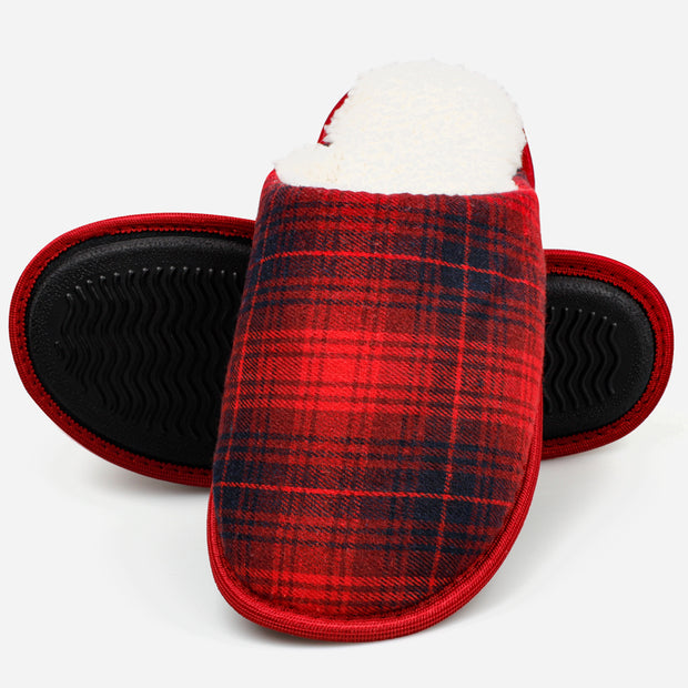 riemot Women's Men's Furry Warm Slippers (Black Red)
