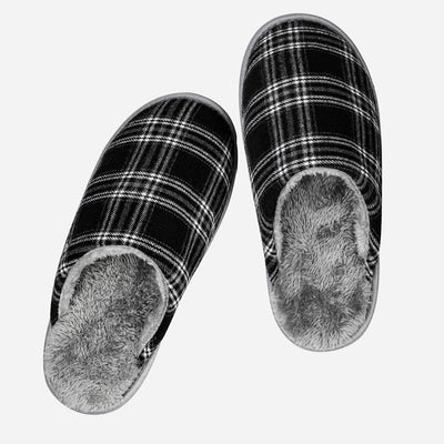 riemot Women's Men's Furry Warm Slippers (Black White)