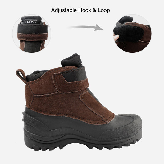 riemot Men's Slip On Brown Snow Boots Waterproof Comfortable Anti-Slip Boots